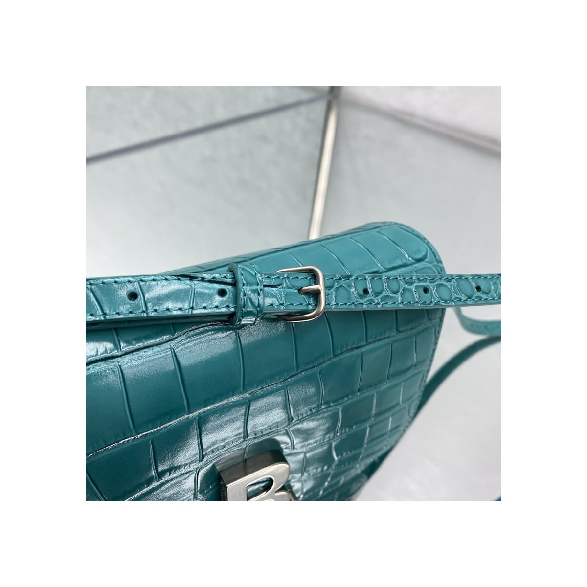 Balenciaga B Small Croc-effect Leather Shoulder Bag