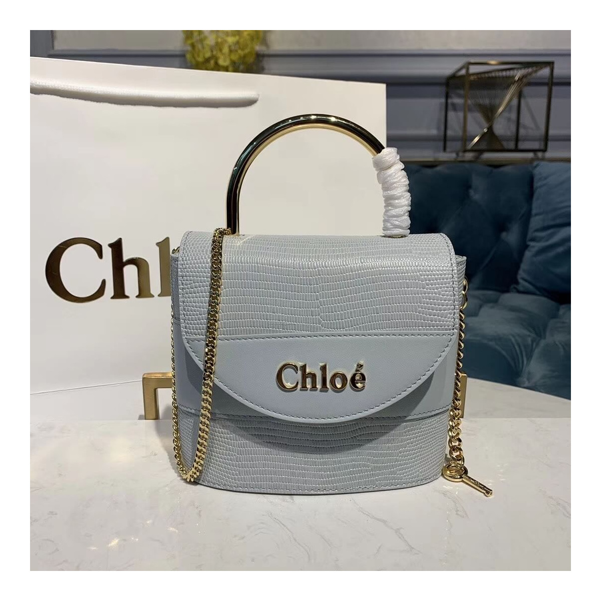 Chloe Small Aby Lock Chain Bag Embossed Lizard Effect S1220