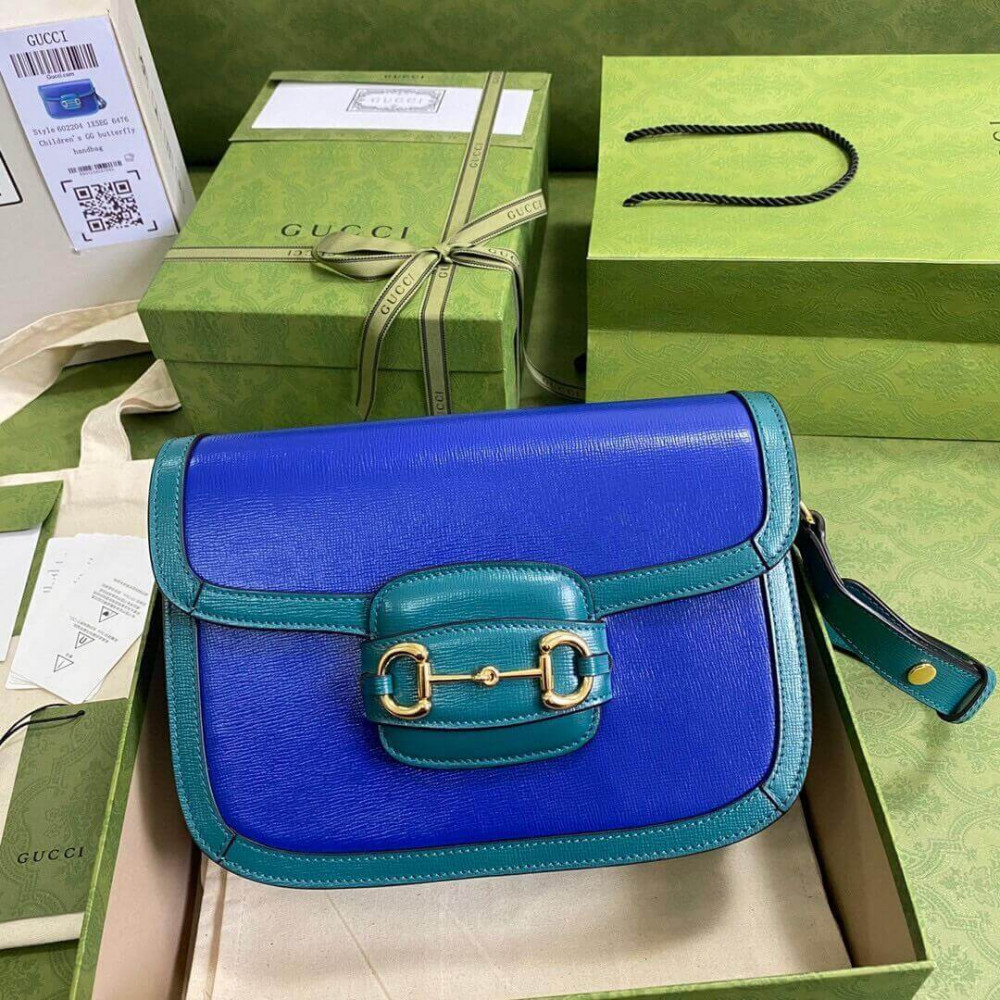 Gucci Horsebit 1955 Small Shoulder Bag 602204 Blue and Green Leather