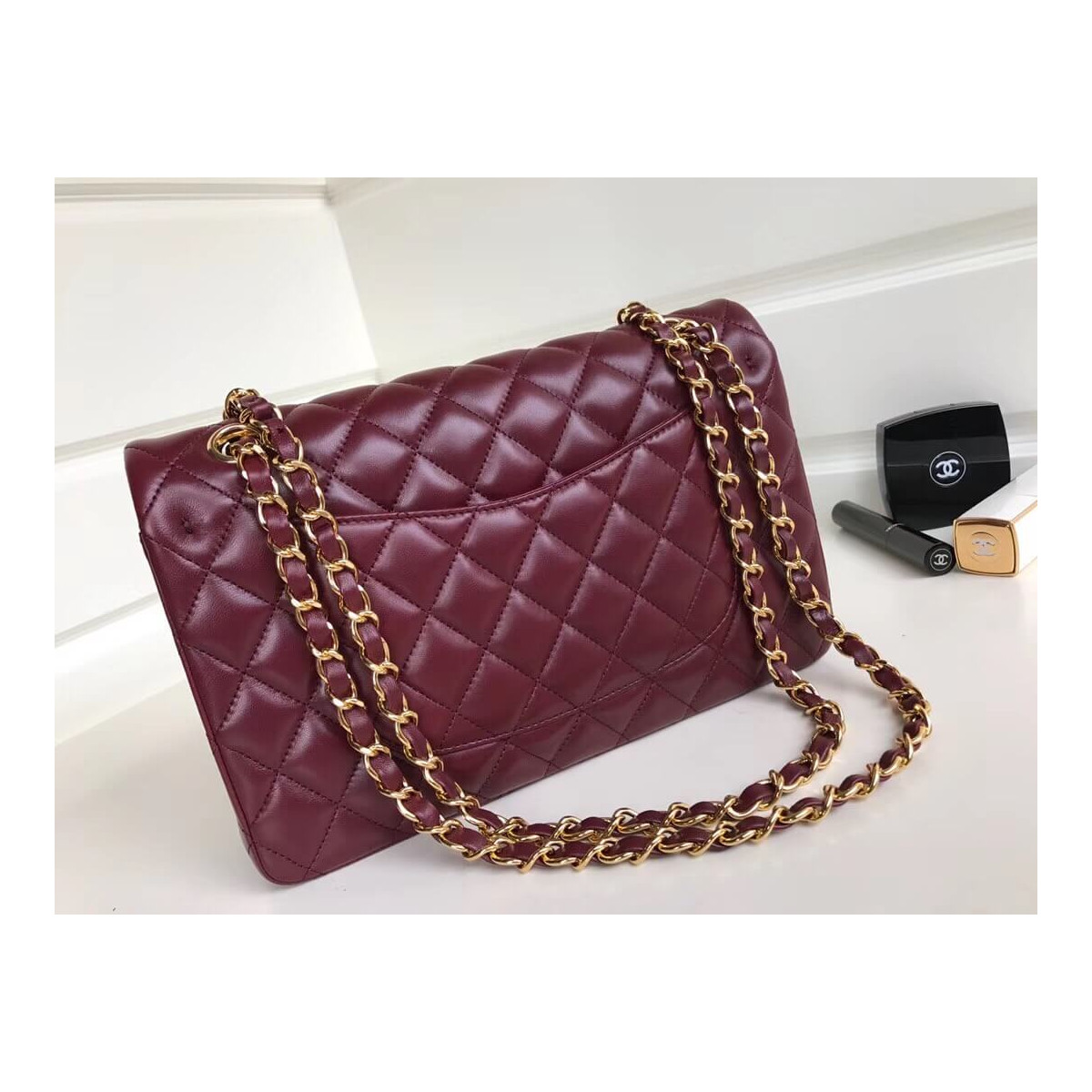 Chanel 1112 Burgundy Medium Size 2.55 Lambskin Leather Flap Bag