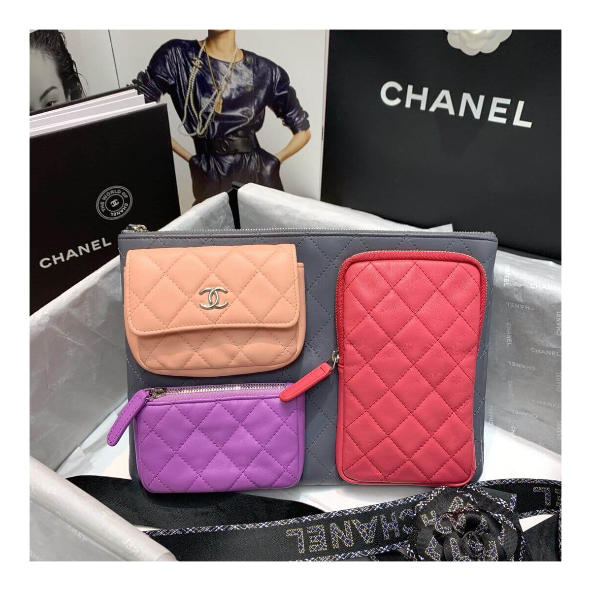 Chanel Lambskin Cases with Accessories AP1054 Gray, Pink, Purple &amp; Light Pink