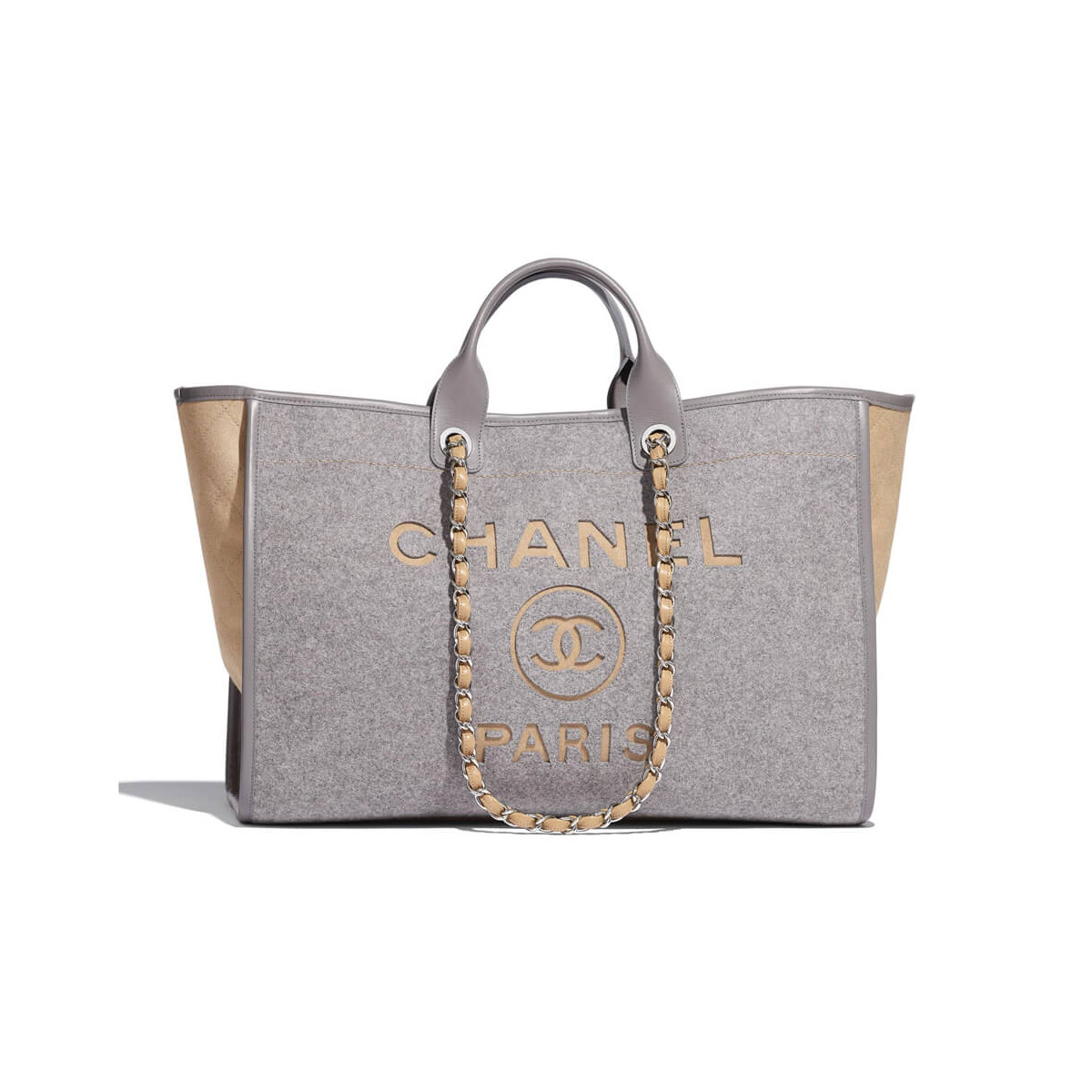 Chanel Wool Felt Deauville Shopping Bag A60598 Grey