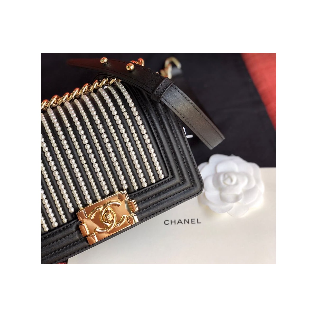 Chanel Imitation Pearls Small Boy Chanel Handbag A67085