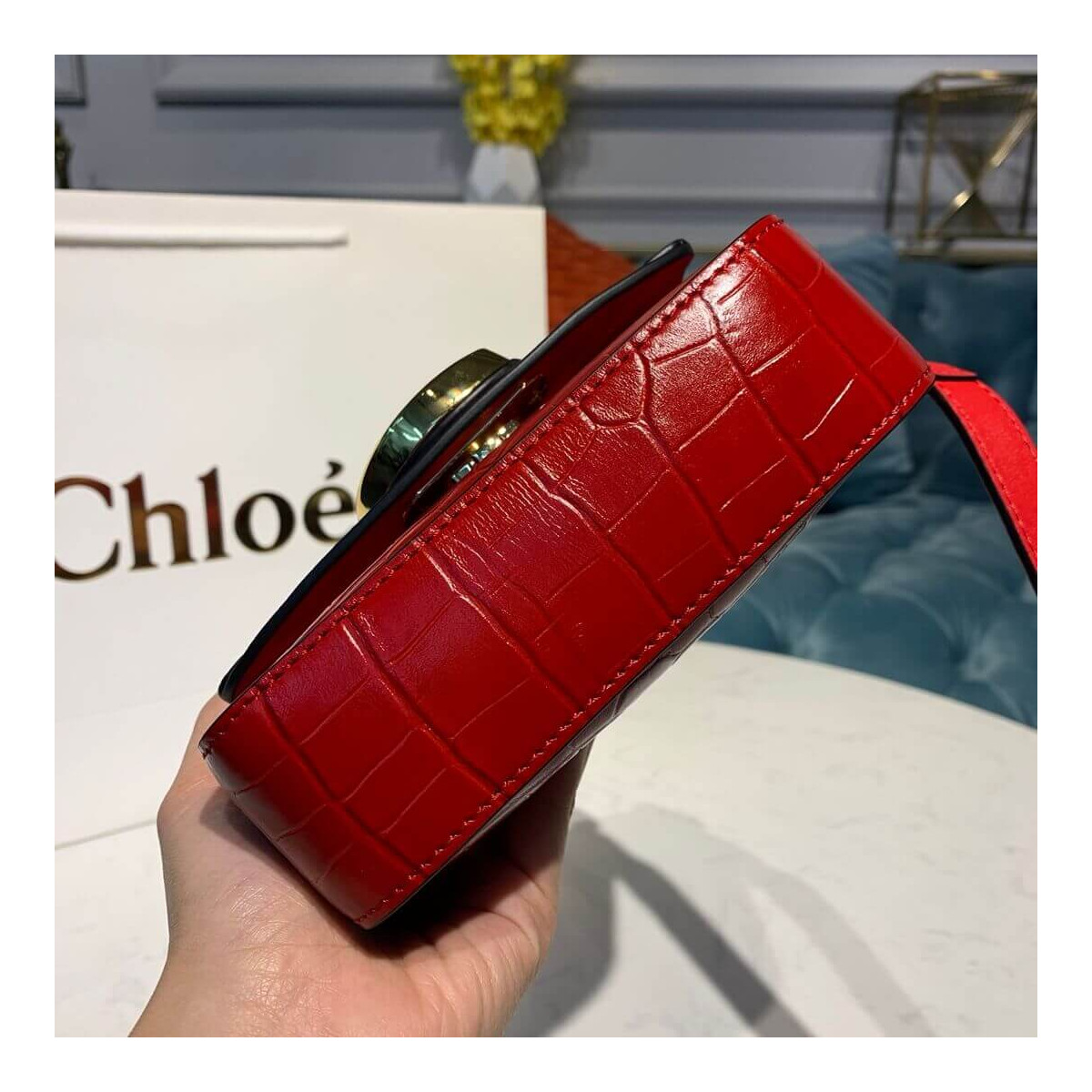 Chloe C Mini Bag In Embossed Croco A873