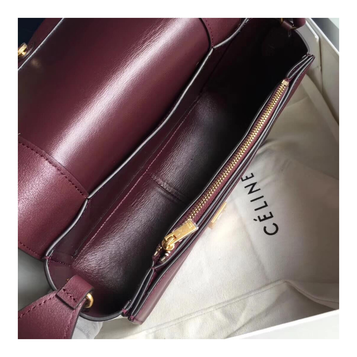 Celine Frame Medium Shoulder Bag 180263 Burgundy/White