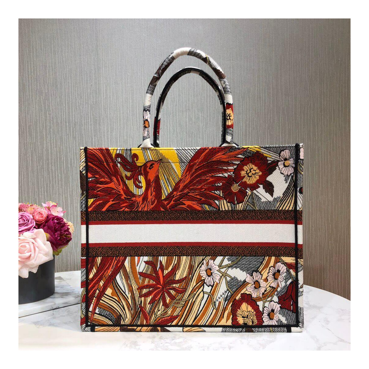 Christian Dior Book Tote Multicolor Phoenix Embroidery M1286