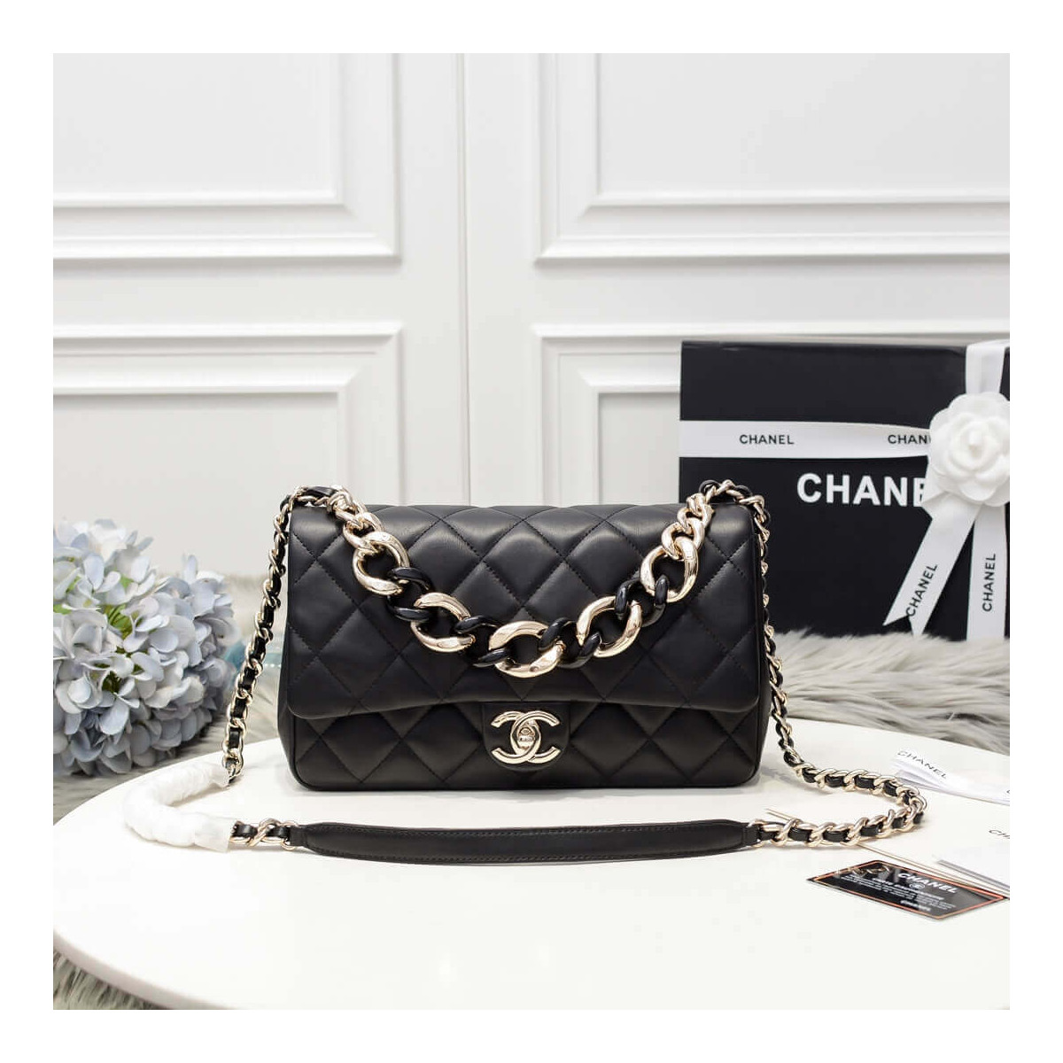 Chanel Flap Bag With Large Bi-Color Chain AS1354