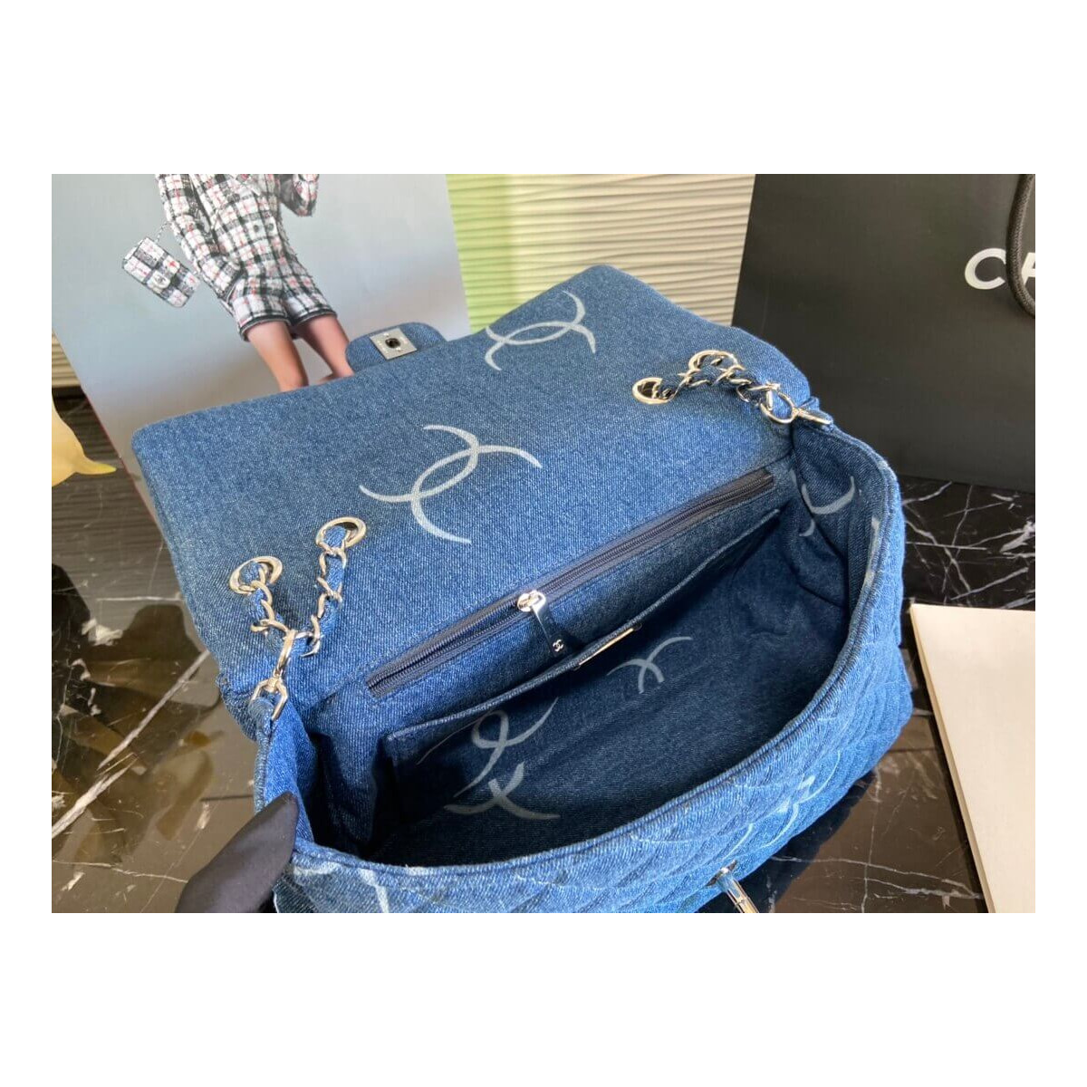 Chanel Denim Classic Flap Jumbo Large Bag AS2072