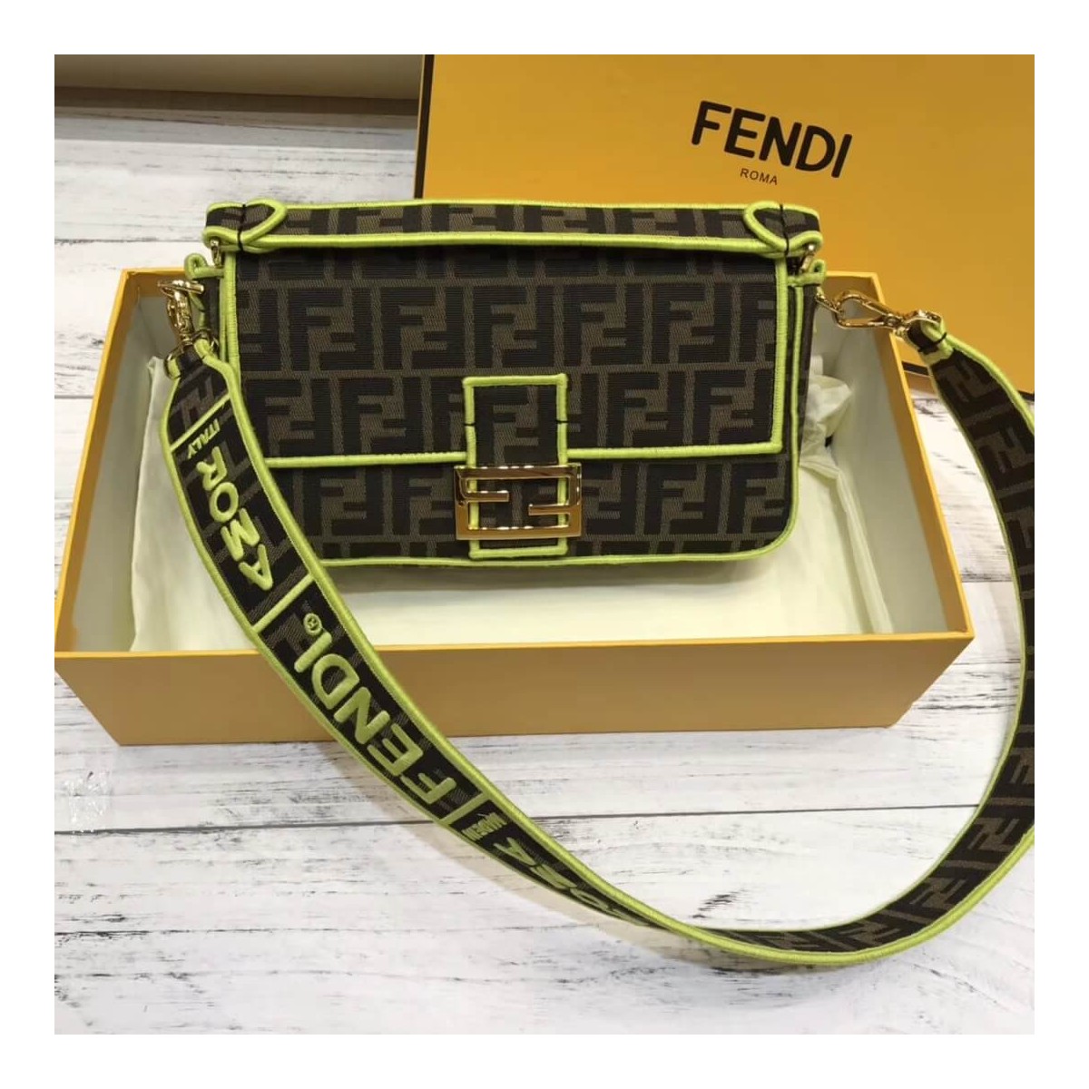 Fendi Roma Amor Fabric Baguette Bag 8BR600