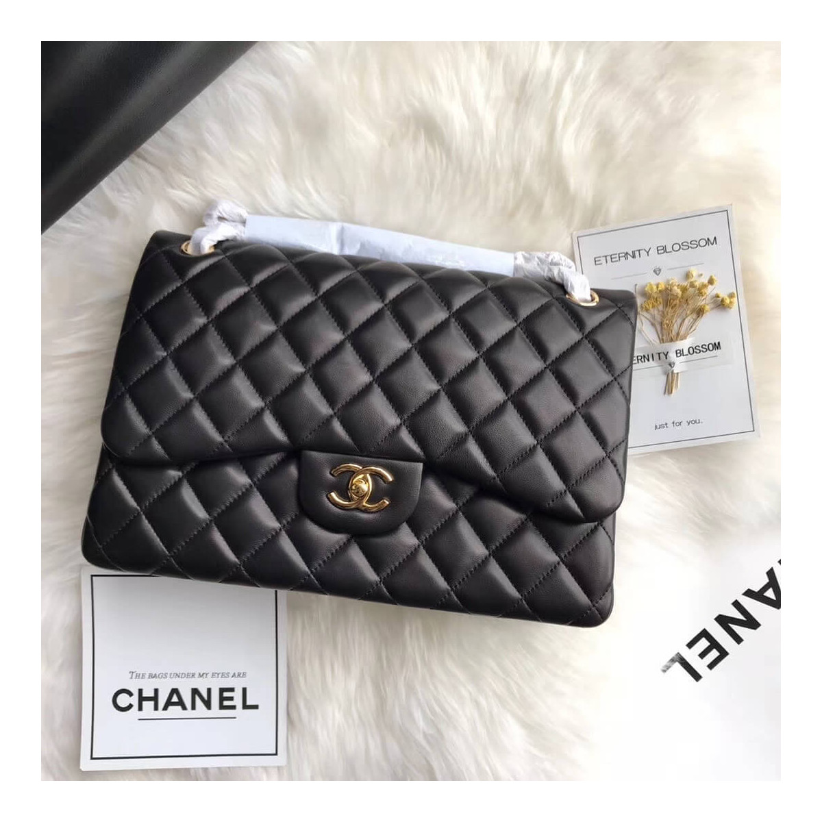 Chanel Lambskin 30cm Classic Flap Bag A1113 Black