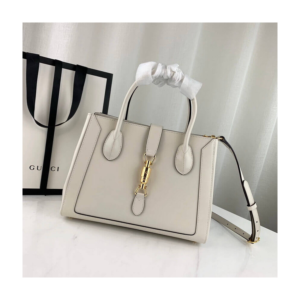 Gucci Jackie 1961 Medium Tote Bag in White Leather 649016