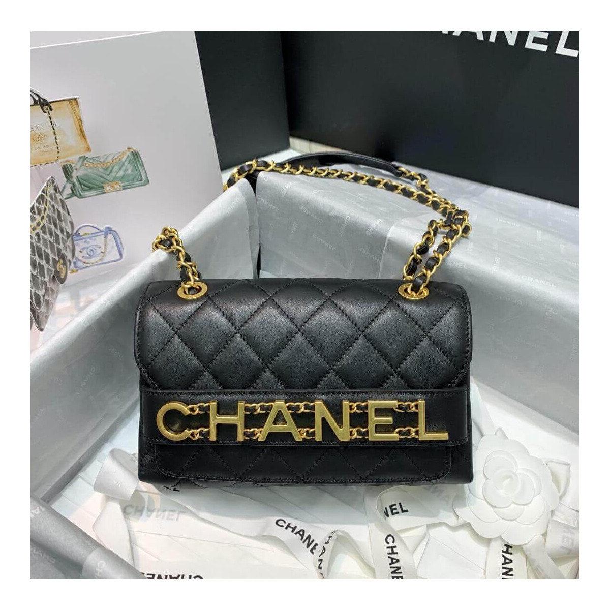 Chanel Front Logo Small Flap Bag AS1490