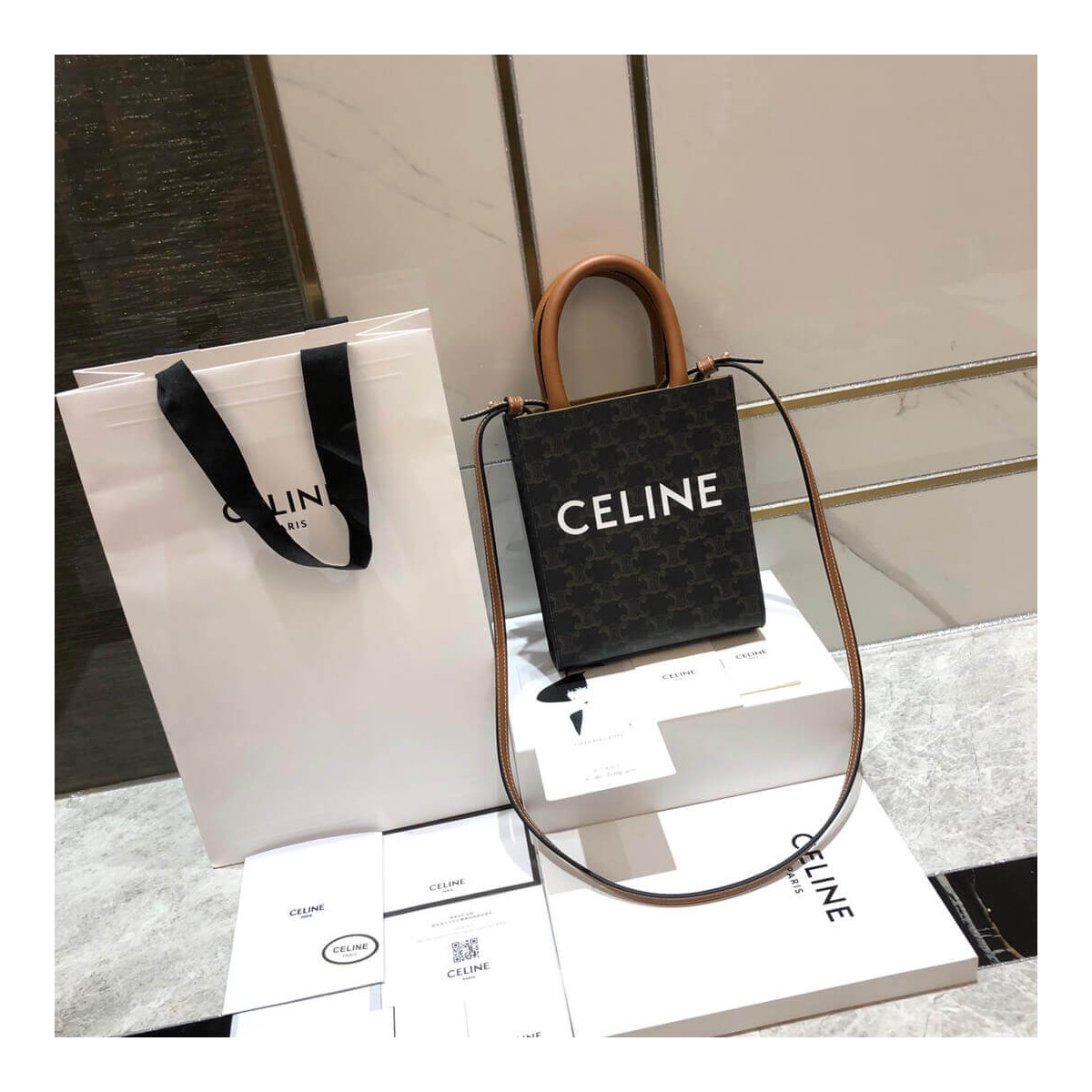 Celine Mini Vertical Cabas In Triomphe Canvas 193302