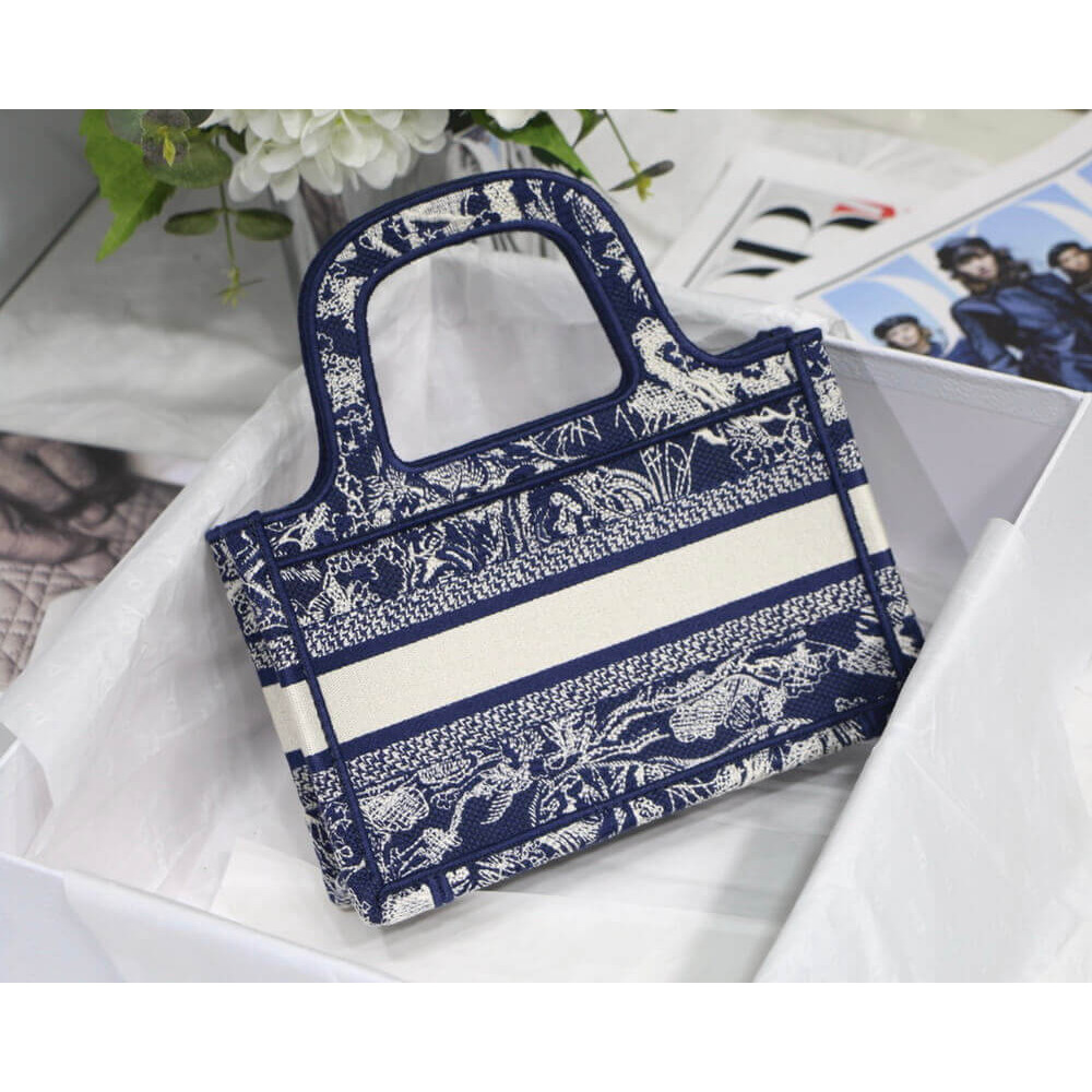 Dior Mini Book Tote Blue Toile de Jouy Reverse Embroidery M1271