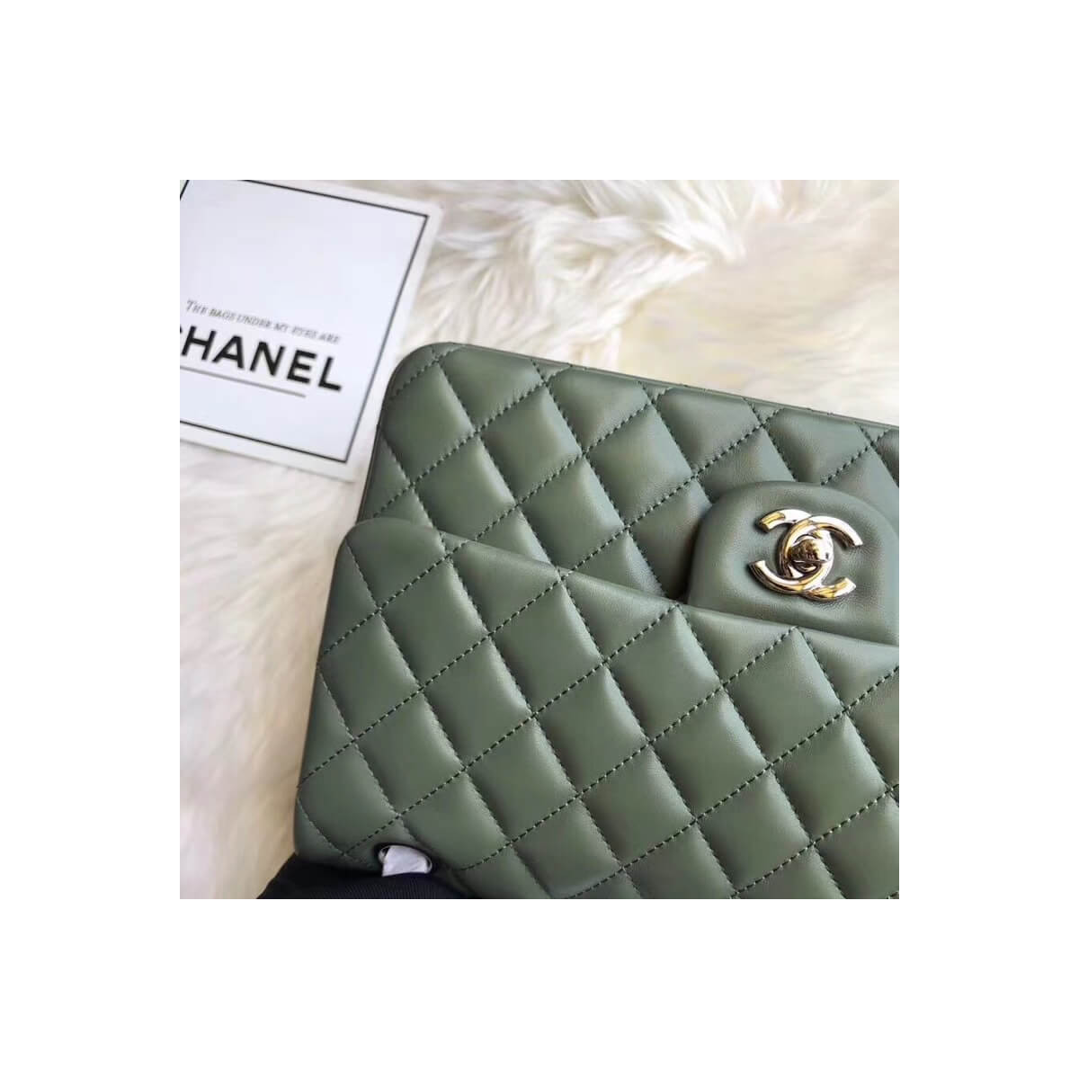 Chanel 1112 Green Medium Size 2.55 Lambskin Leather Flap Bag