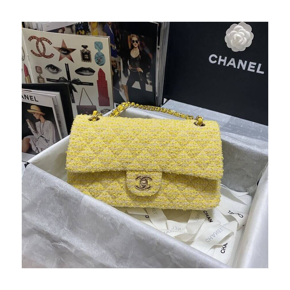 Chanel  Classic Flap Bag in Yellow Tweed 1112