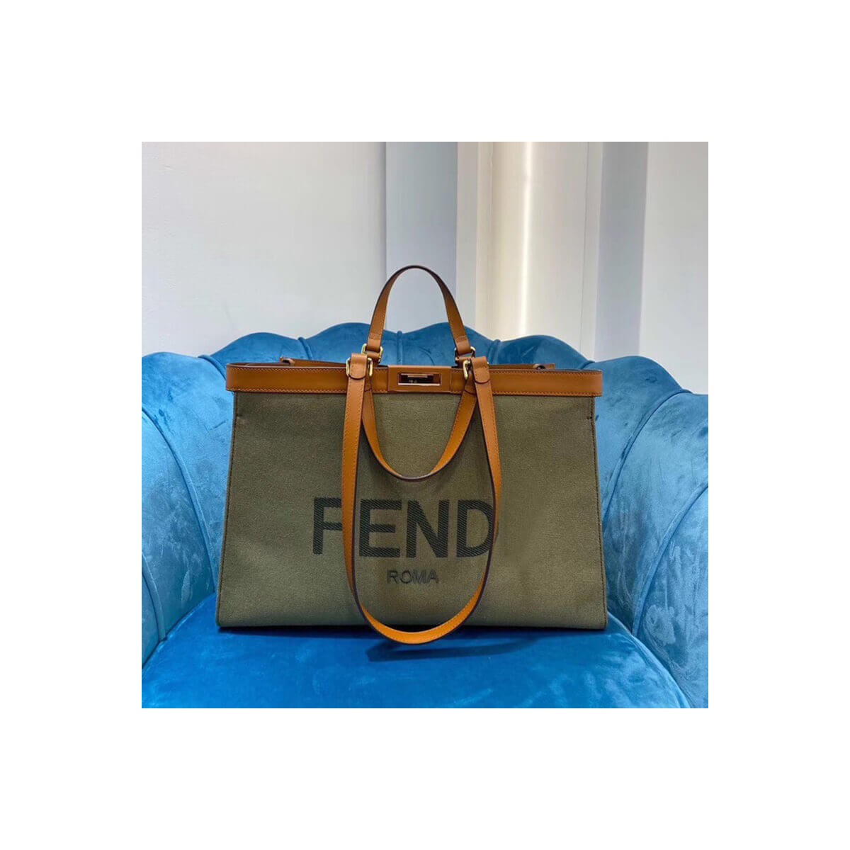 Fendi Peekaboo X Tote in Green Canvas 8BH374