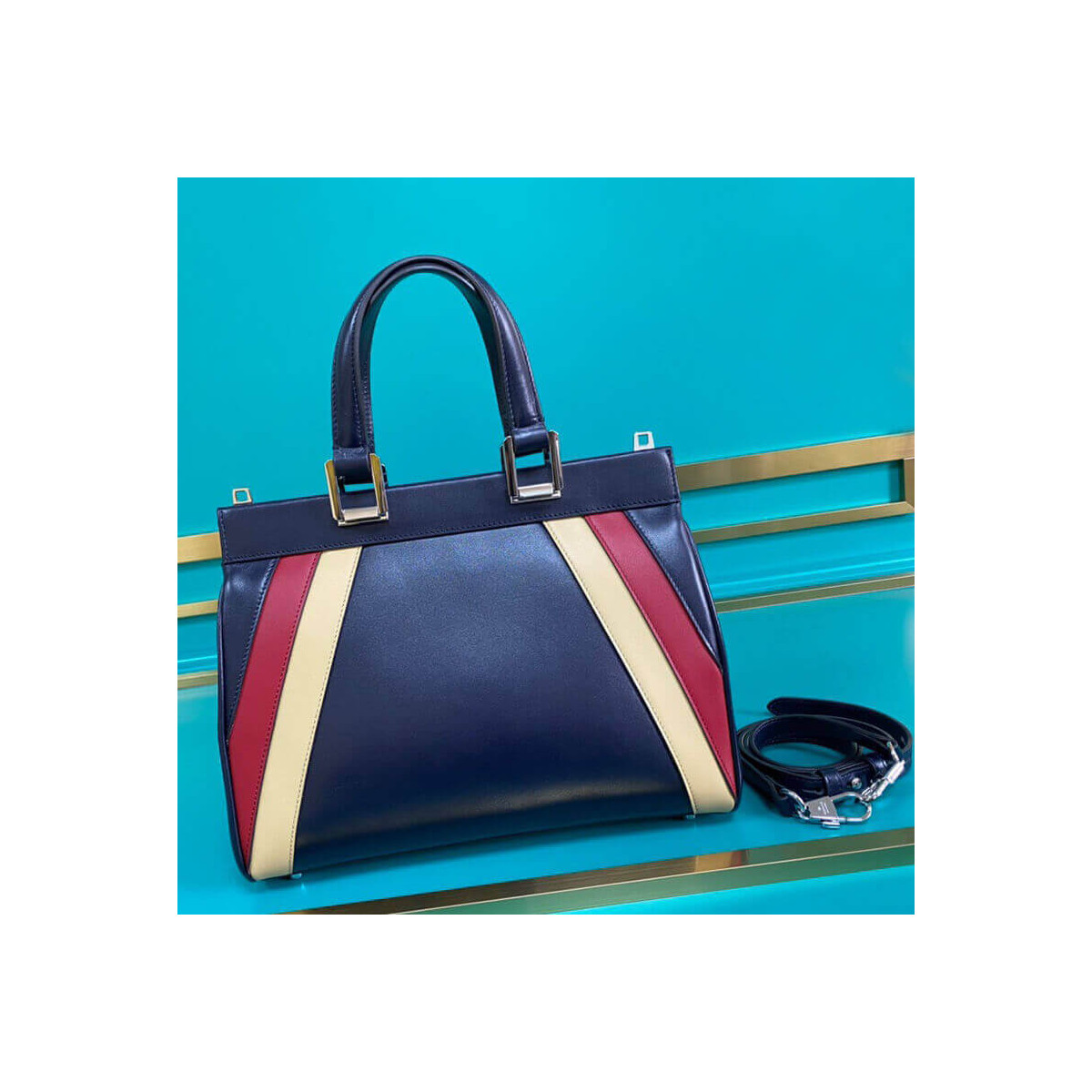 Gucci Zumi Smooth Leather  With Stripes Small Top Handle Bag 569712