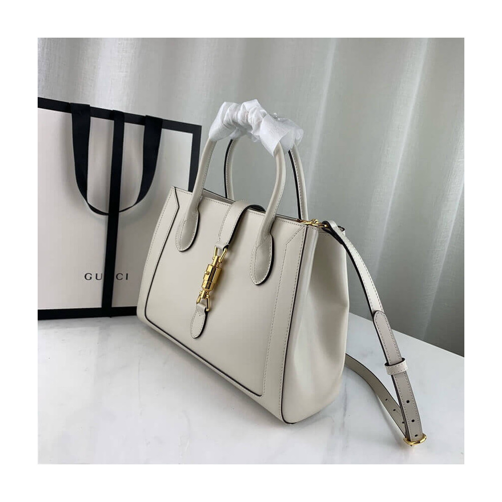 Gucci Jackie 1961 Medium Tote Bag in White Leather 649016