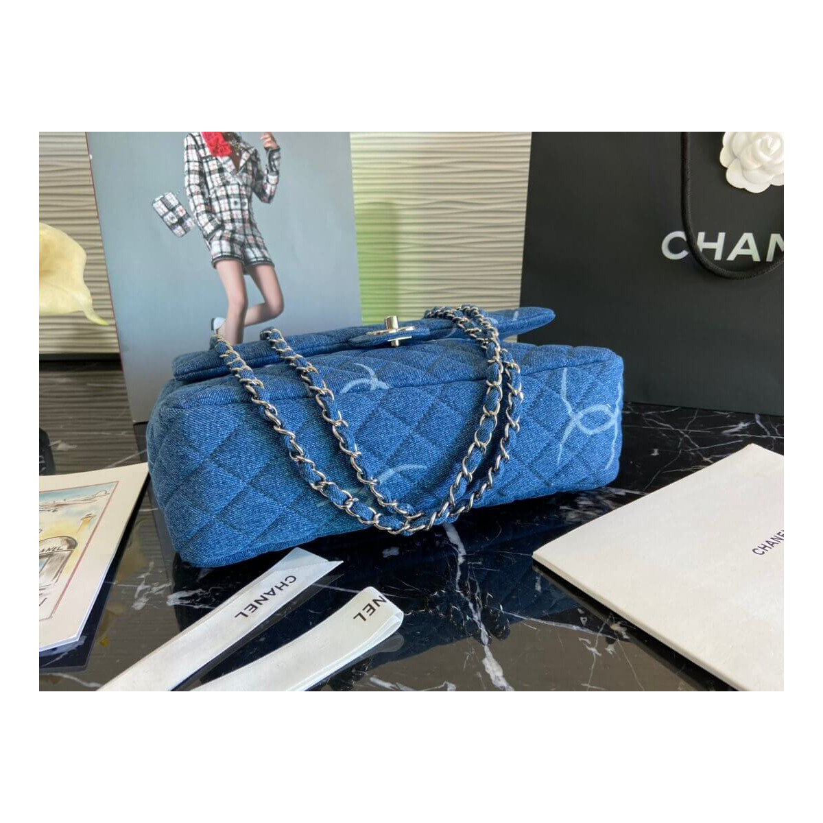 Chanel Denim Classic Flap Jumbo Large Bag AS2072