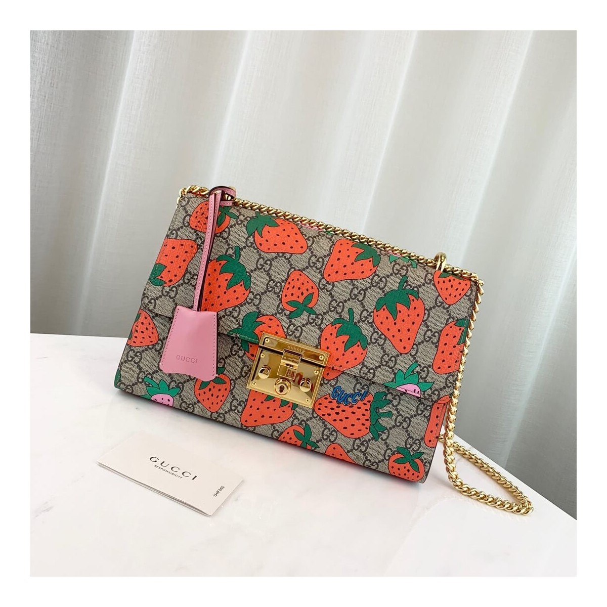 Gucci Padlock GG Strawberry Medium Shoulder Bag 409486