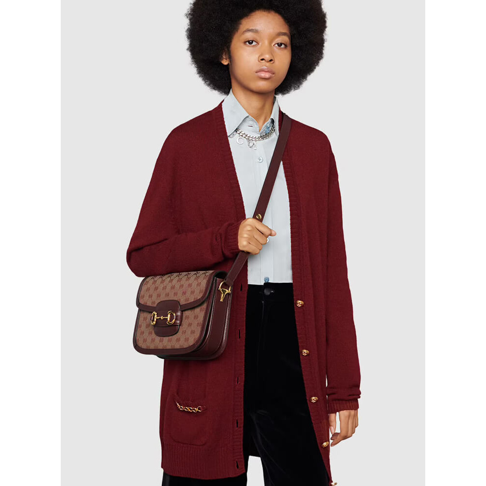 Gucci Horsebit 1955 Small Bag 602204 in  Burgundy GG Canvas