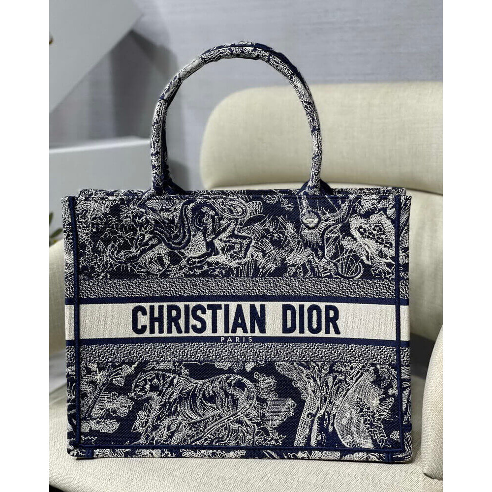 Dior Small Book Tote Blue Toile de Jouy Reverse Embroidery M1296