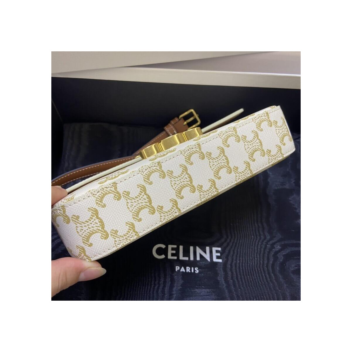 Celine Triomphe Shoulder Bag In Triomphe Canvas and Calfskin 194142