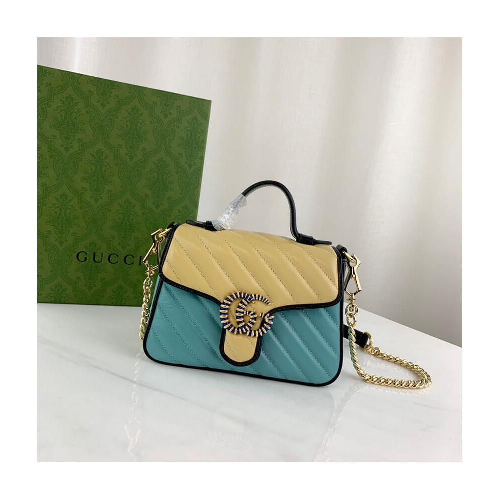 Gucci GG Marmont Mini Bag 583571 Butter and Pastel Blue Leather