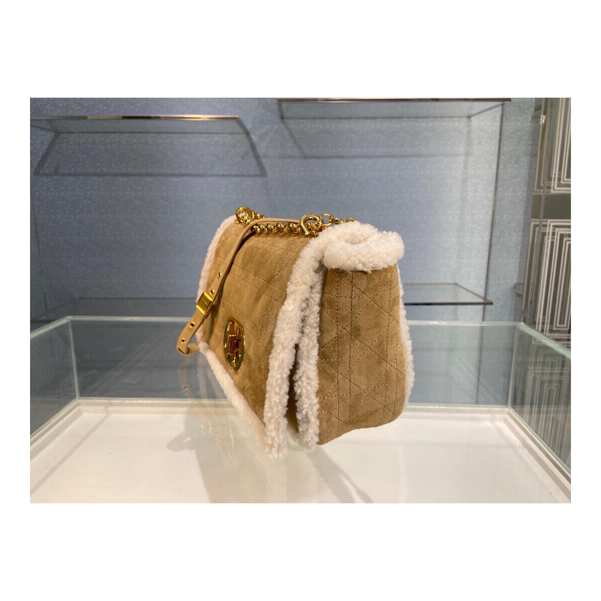 Christian Dior 30 Montaigne Bag in Camel-Colored Shearling M9203