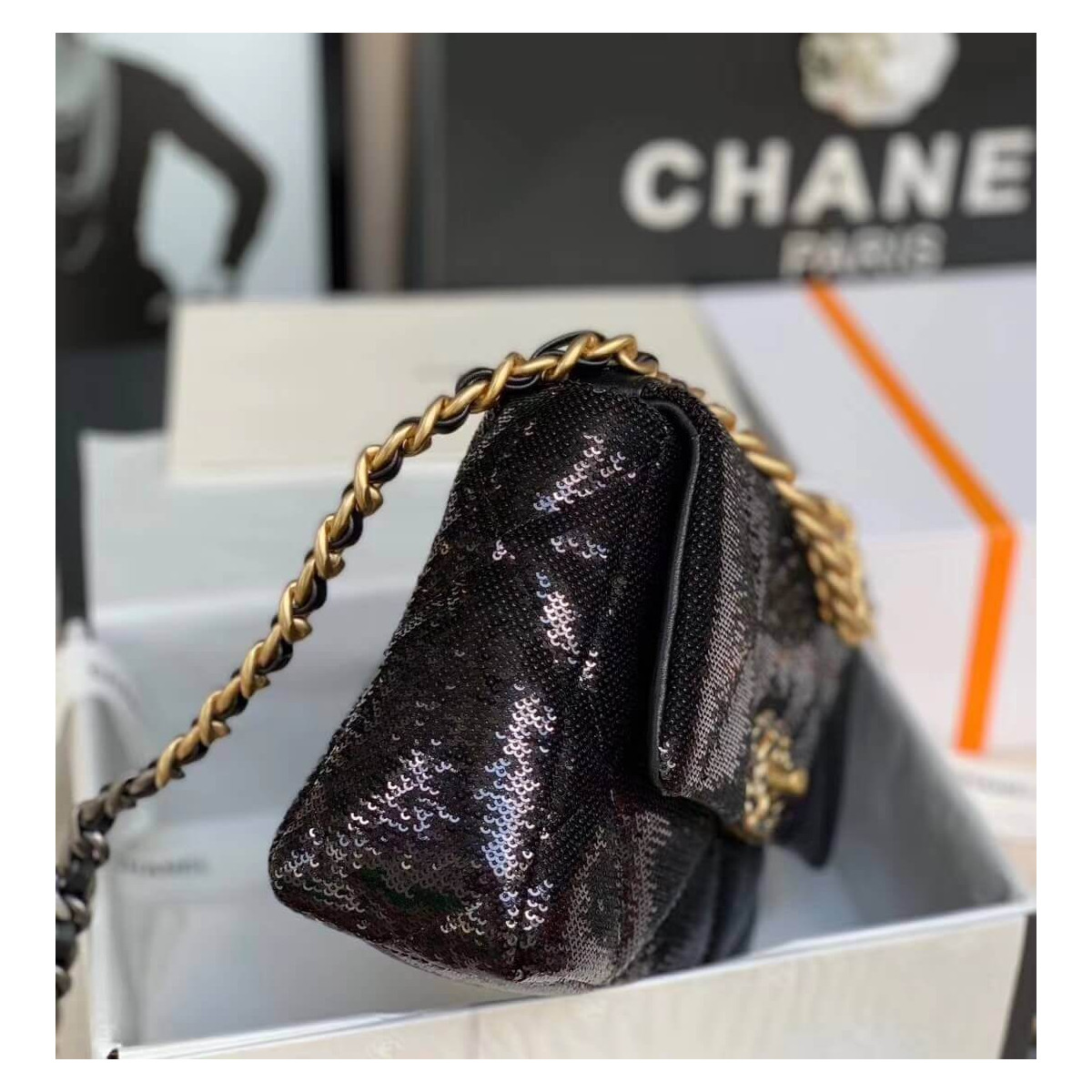 Chanel 19 Flap Bag in Tweed&amp;Sequins  AS1160