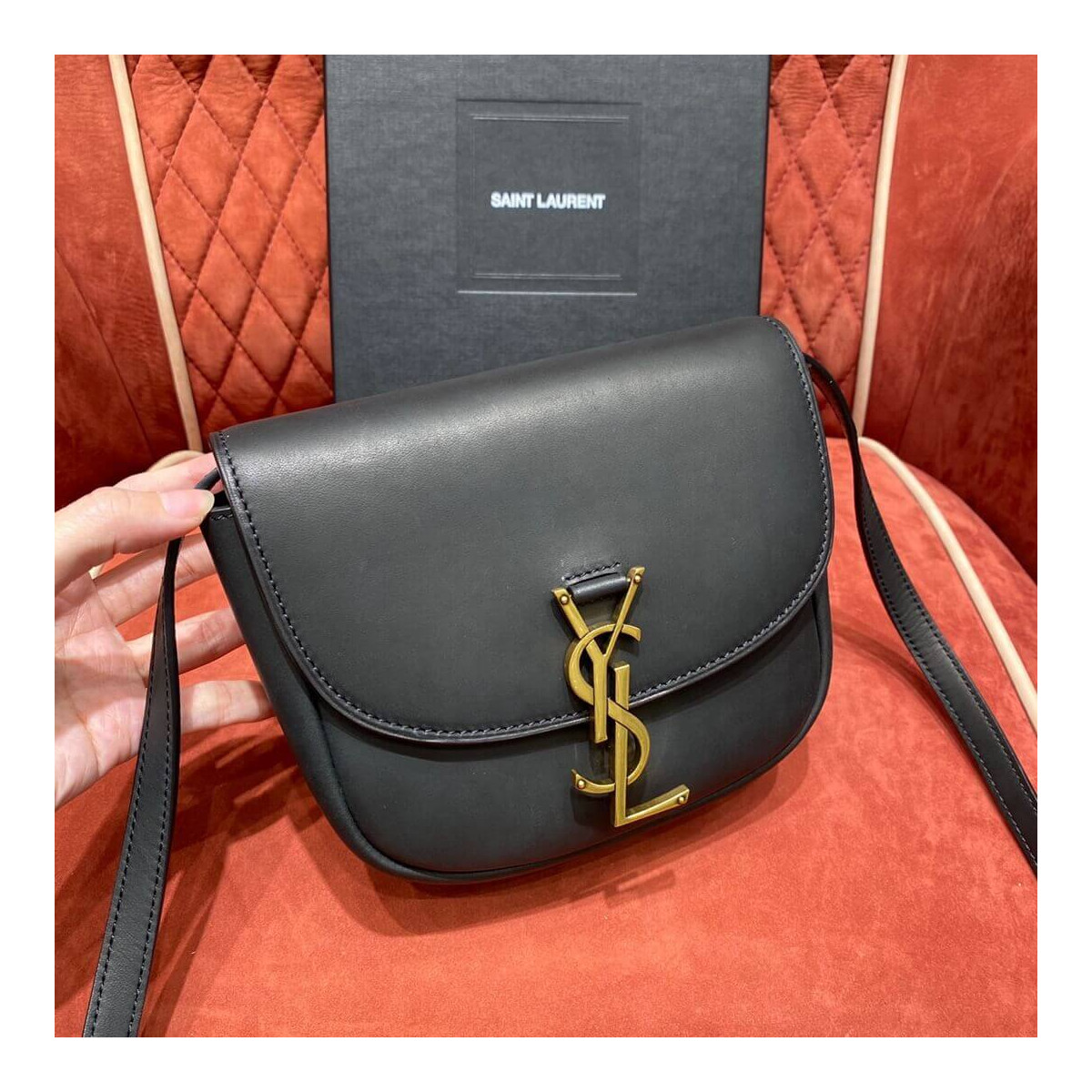 Saint Laurent Kaia YSL-Plaque Small Leather Satchel 619740