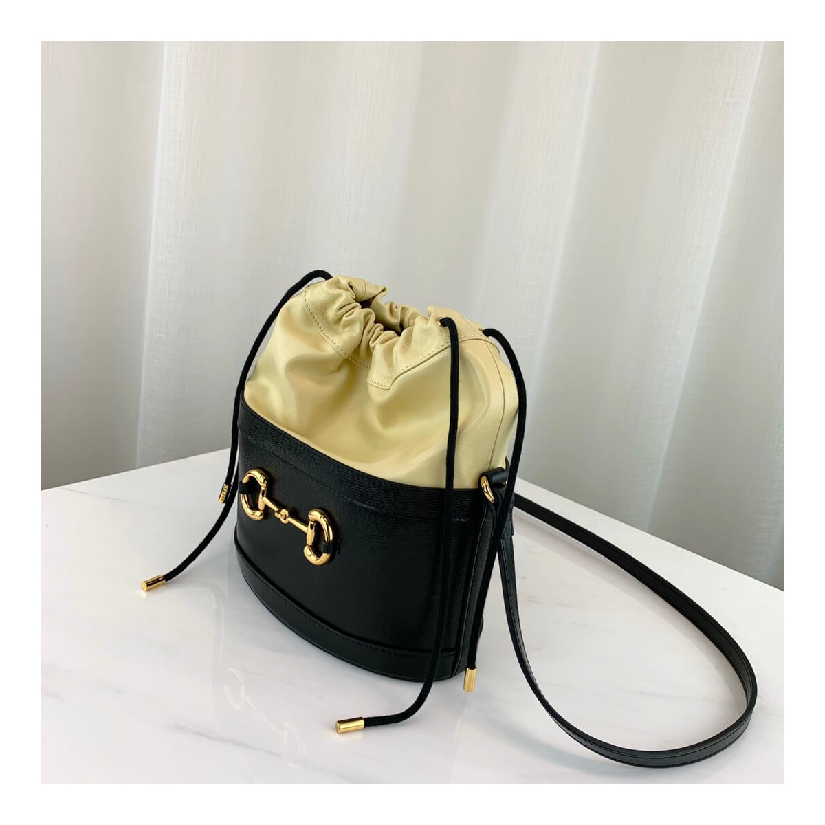 Gucci 1955 Horsebit Bucket Bag 602118 Black/Butter