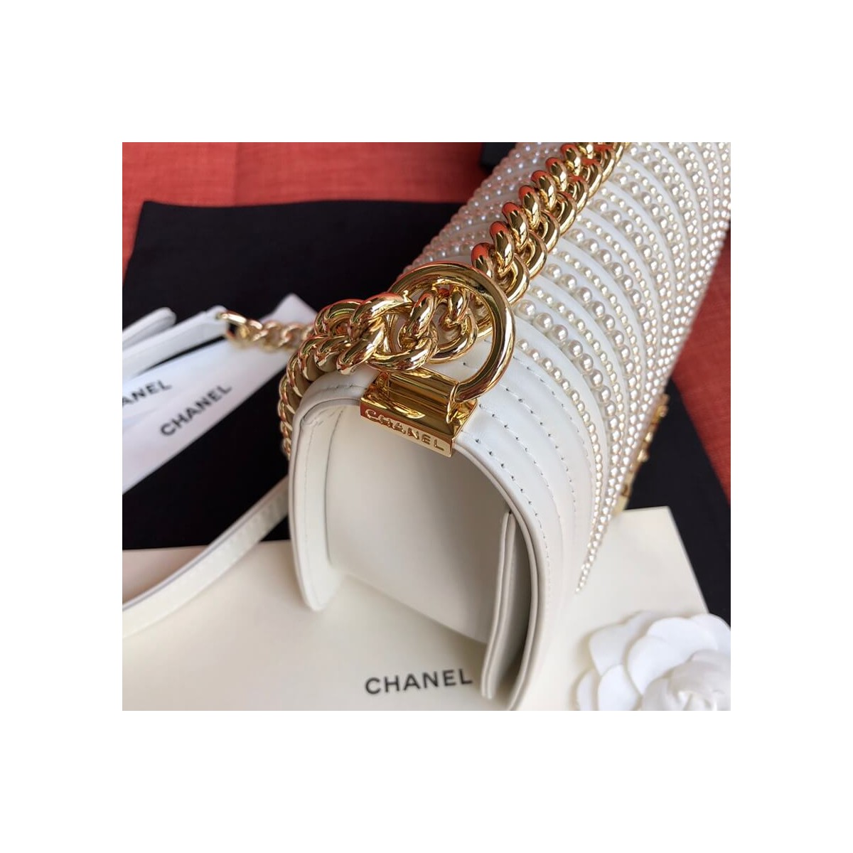 Chanel Imitation Pearls Boy Chanel Handbag A67086