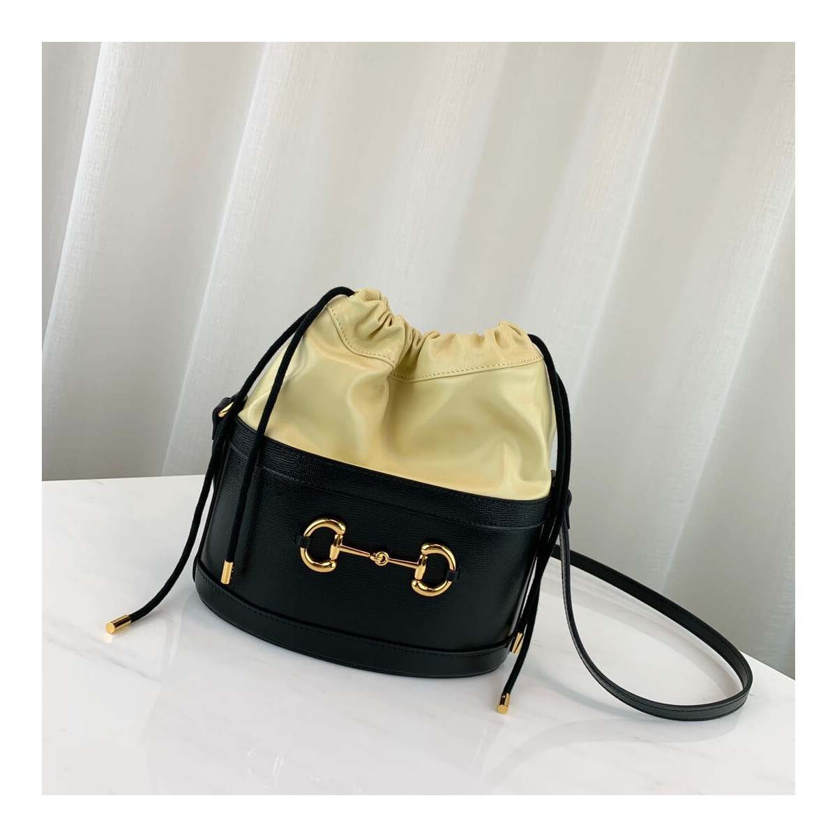 Gucci 1955 Horsebit Bucket Bag 602118 Black/Butter