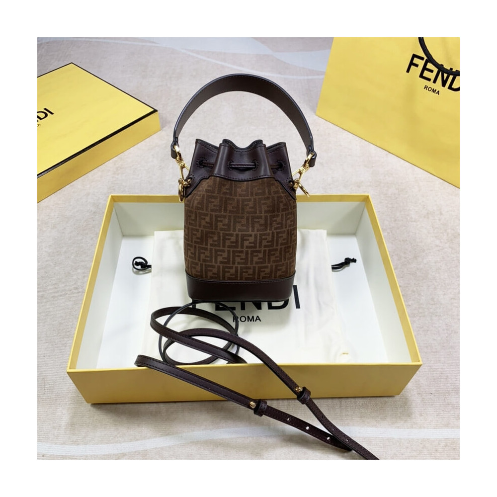 Fendi Mon Tresor Brown Leather Mini-Bag with FF Print 8BS010