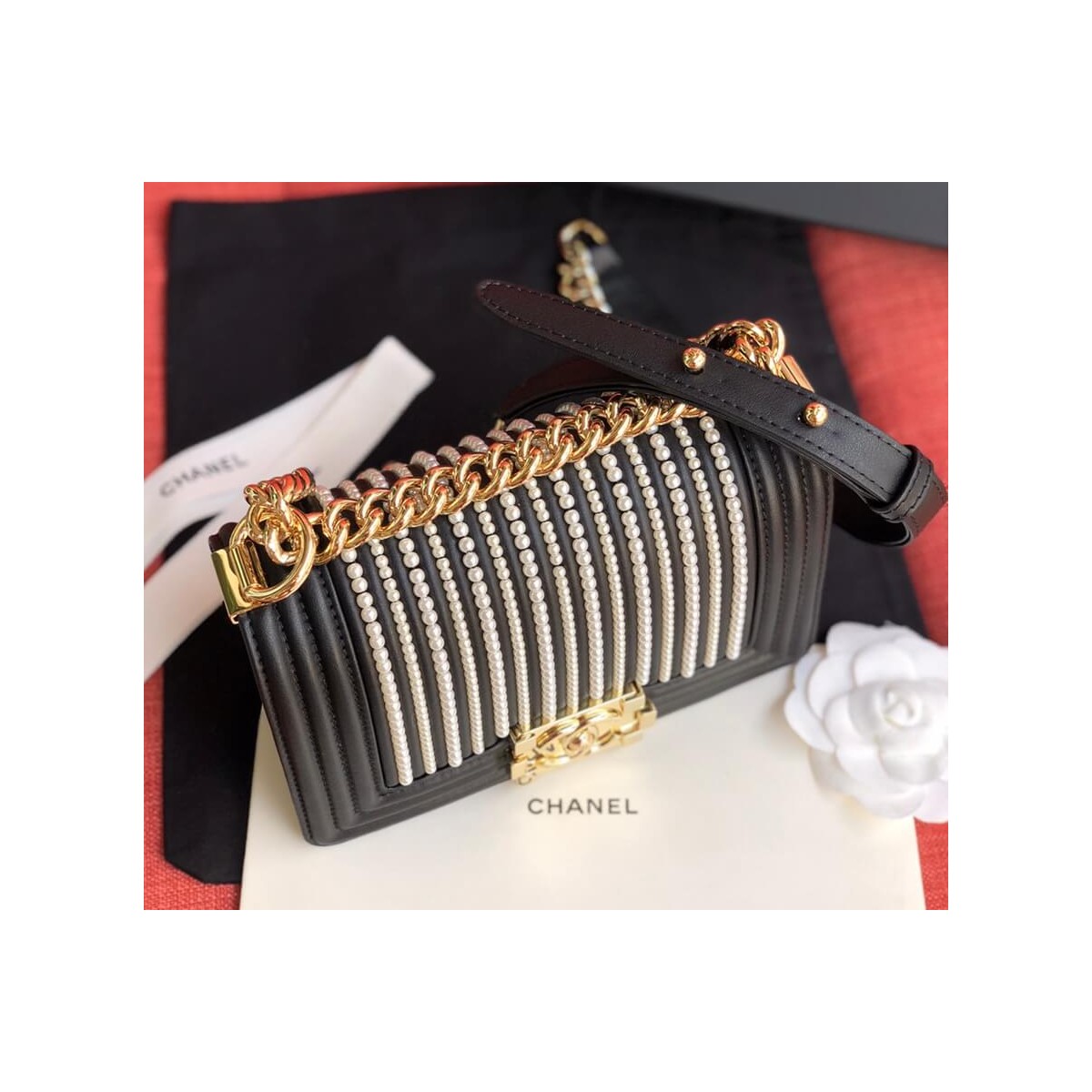 Chanel Imitation Pearls Small Boy Chanel Handbag A67085