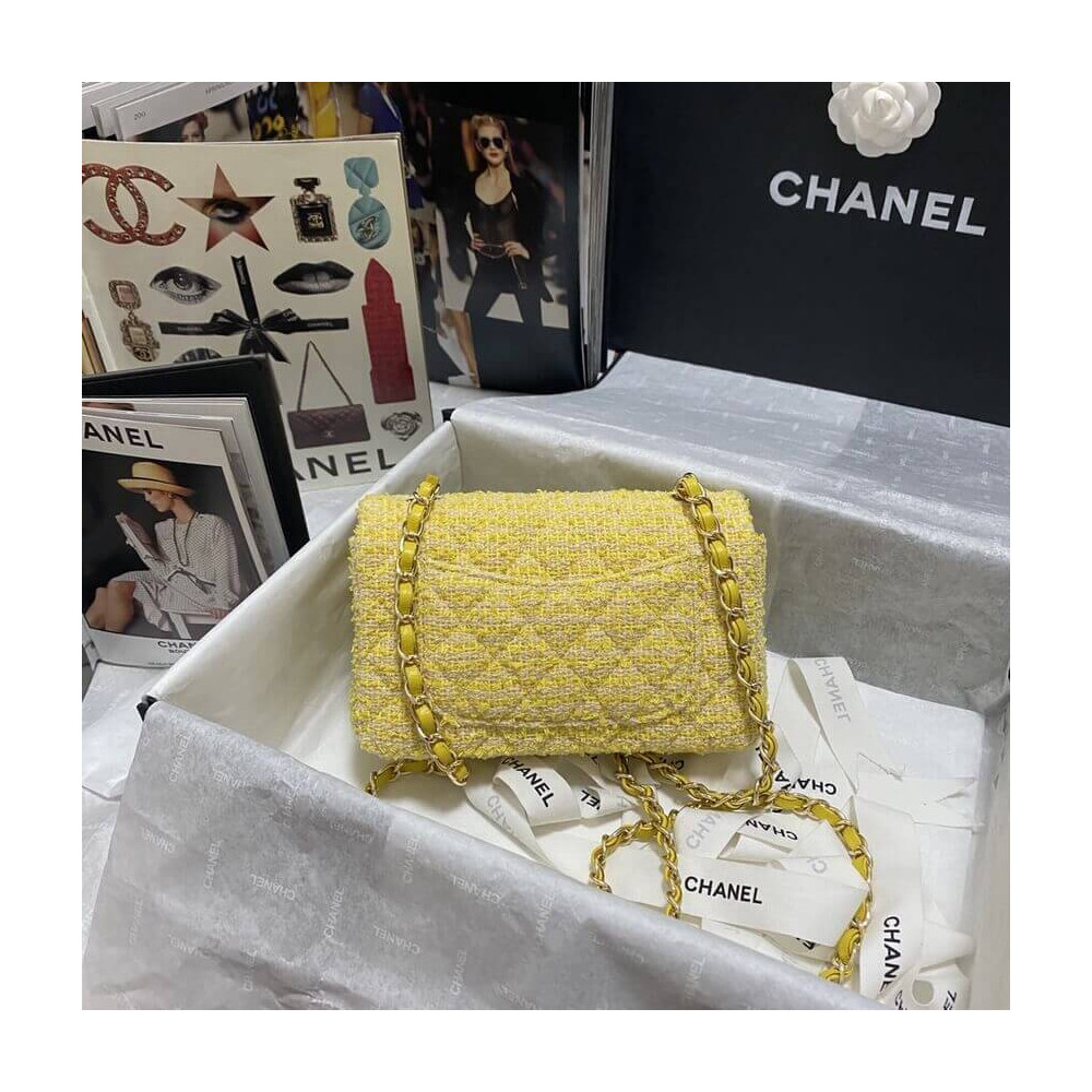 Chanel 20cm Classic Flap Bag in Yellow Tweed 1116