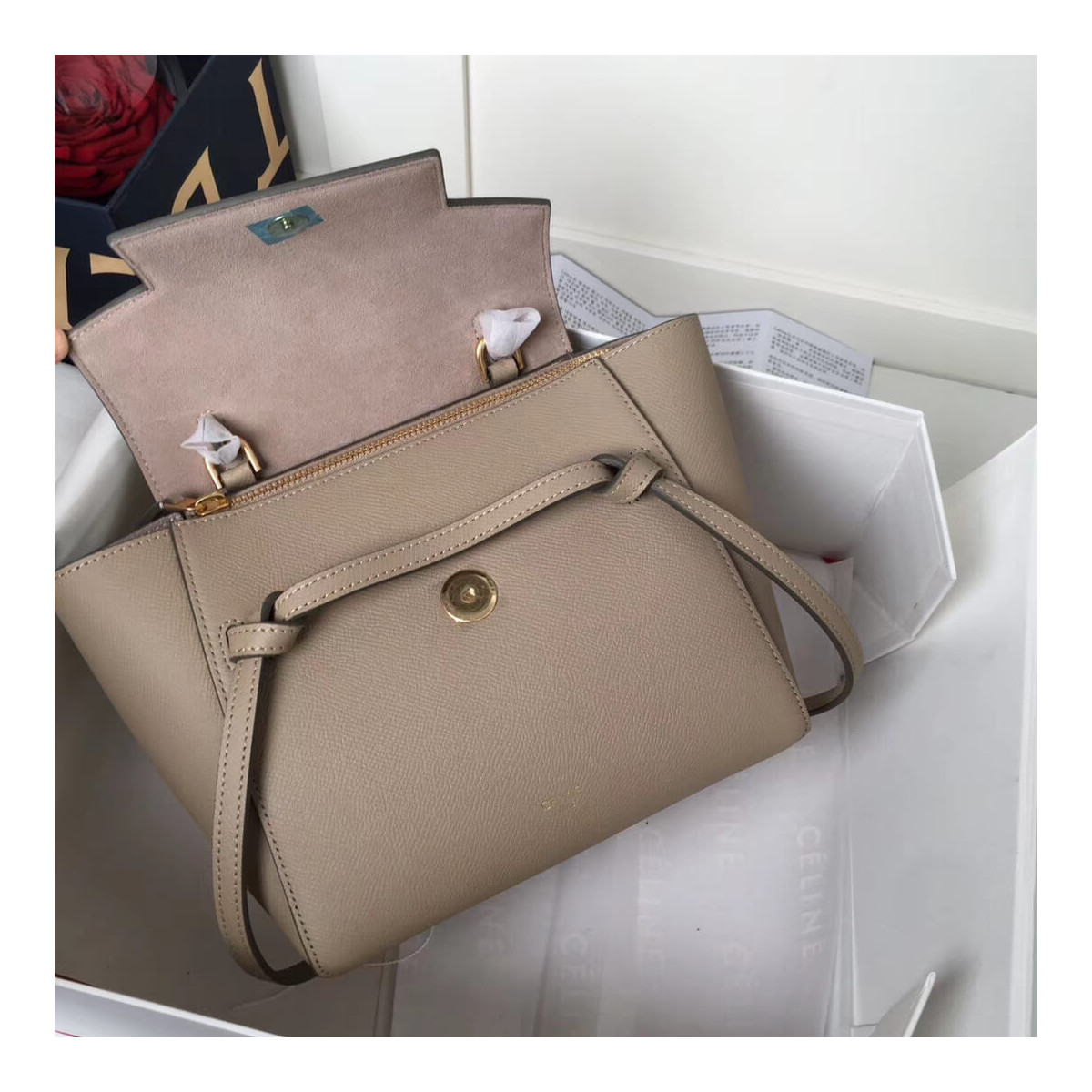 Celine Micro Belt Bag In Grained Calfskin 189153 Light Taupe