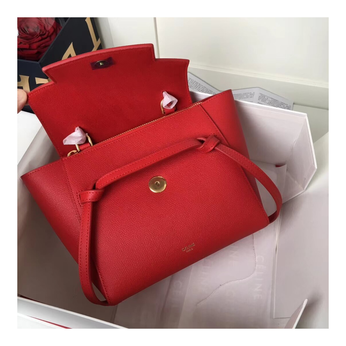 Celine Micro Belt Bag In Grained Calfskin 189153 Red