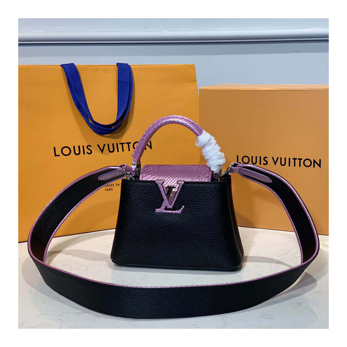 Louis Vuitton Taurillon Leather and Ayers Snakeskin Capucines Mini M55914