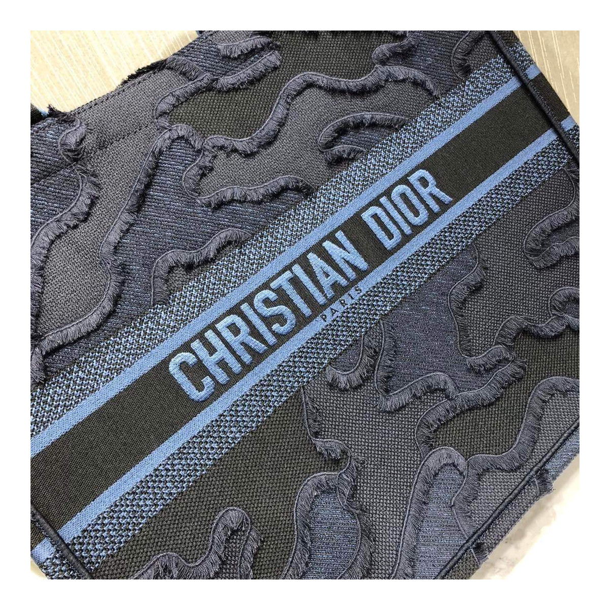 Christian Dior Book Tote Blue Camouflage Embroidery M1286