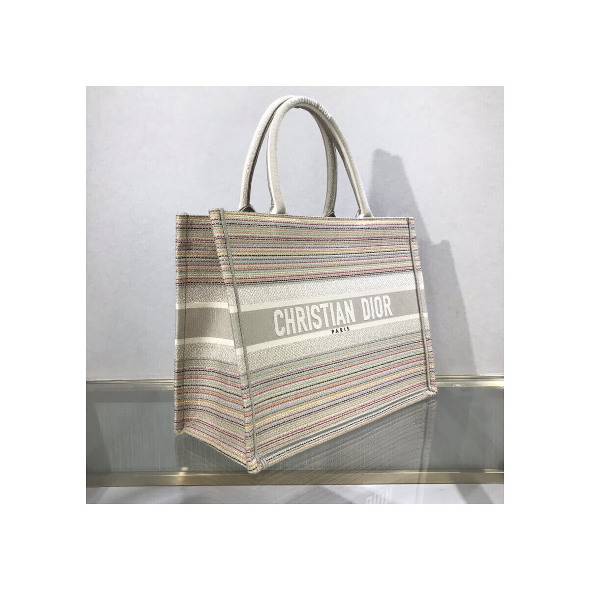 Dior Small Book Tote Multicolor Stripes Embroidery M1296