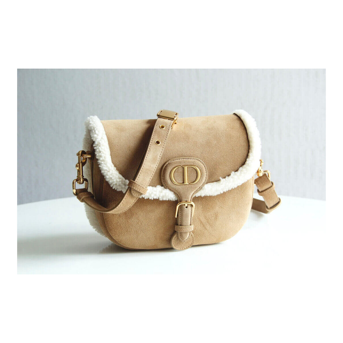 Dior Medium Bobby Bag in Camel-Colored Shearling M9319