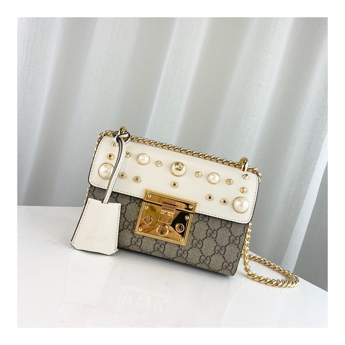 Gucci Padlock Studded GG Supreme Shoulder Bag 432182