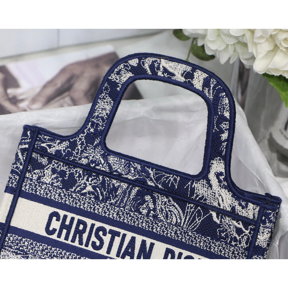 Dior Mini Book Tote Blue Toile de Jouy Reverse Embroidery M1271