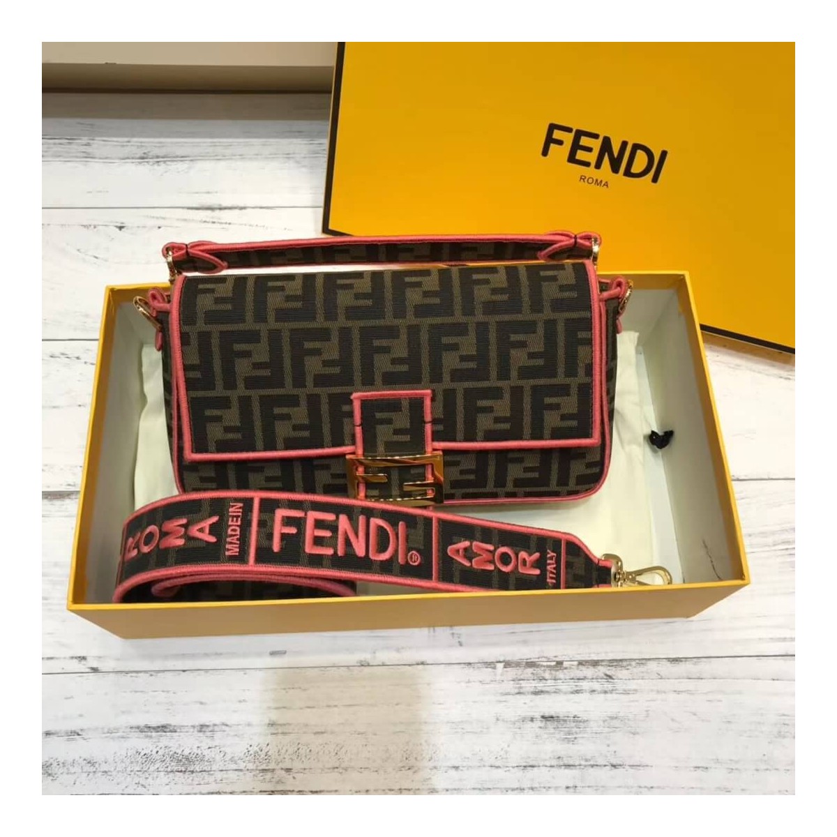 Fendi Roma Amor Fabric Baguette Bag 8BR600