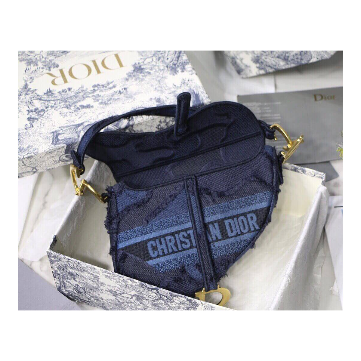 Dior Saddle Bag Blue Camouflage Embroidery M0446