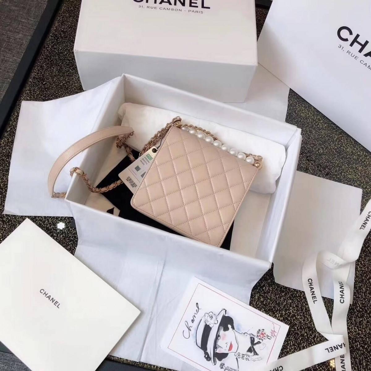 Chanel Small Pearl Chain Flap Bag AS0584