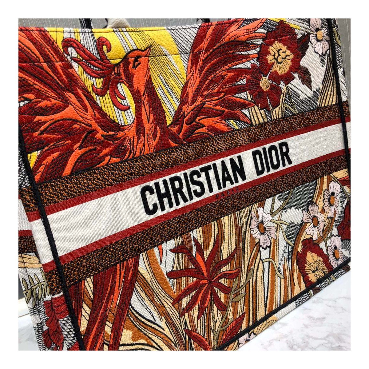 Christian Dior Book Tote Multicolor Phoenix Embroidery M1286